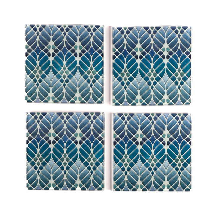 SALE SET of 4x Interwoven Trees Glass Coaster Set (square)