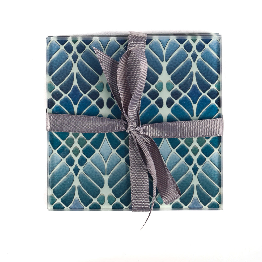 SALE SET of 4x Interwoven Trees Glass Coaster Set (square)