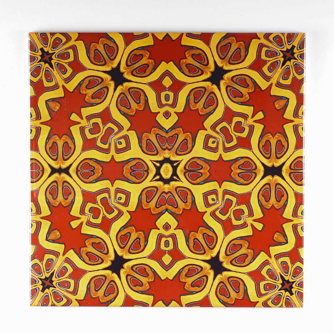 SALE - Set of 9 x 20cm Tiles - Mixed Blue/Orange - Patchwork Design