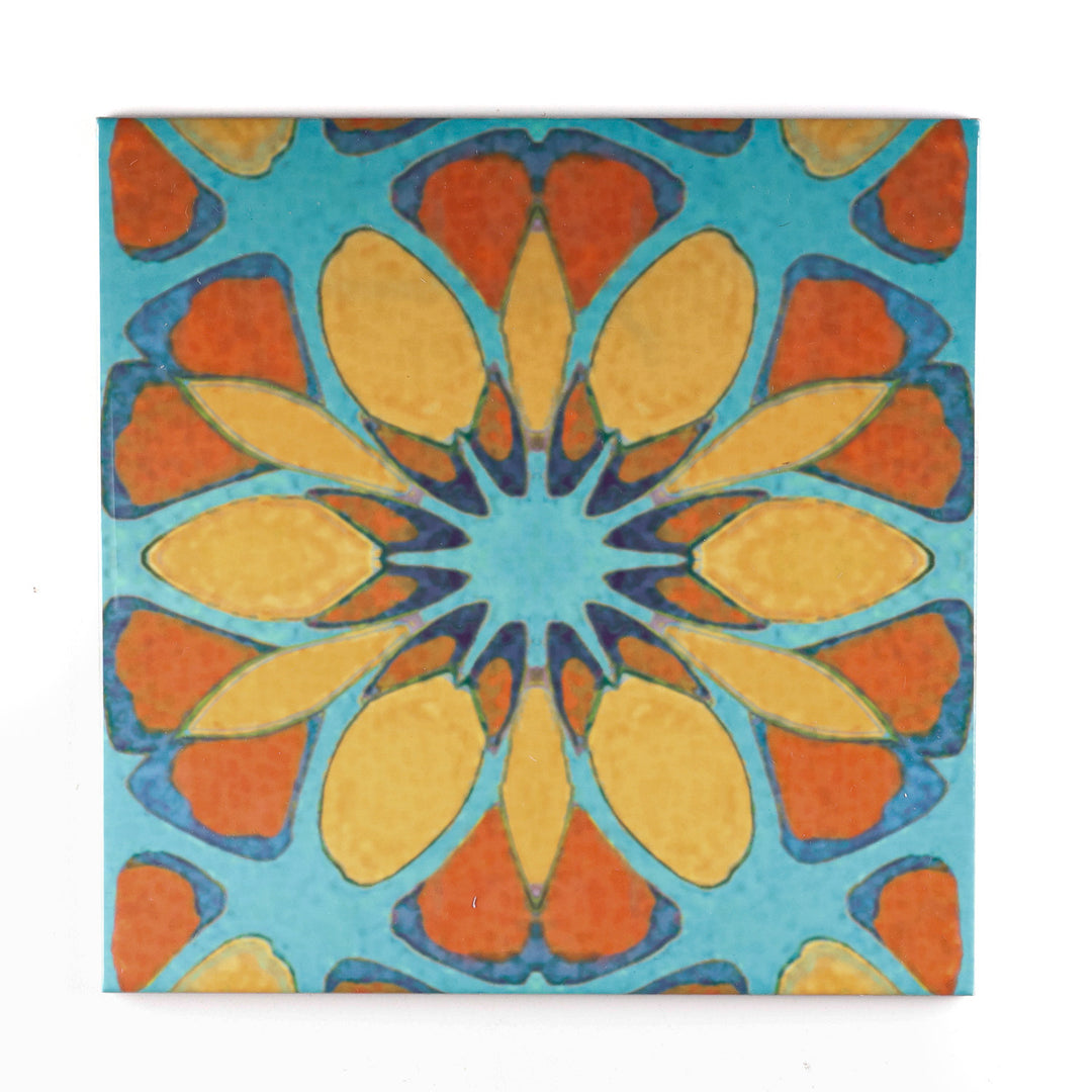 SALE - Set of 9 x 20cm Tiles - Mixed Blue/Orange - Patchwork Design