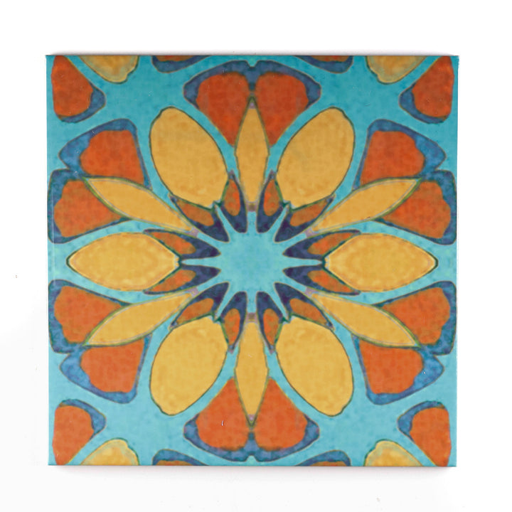 SALE - Set of 9 x 20cm Tiles - Mixed Blue/Orange - Patchwork Design