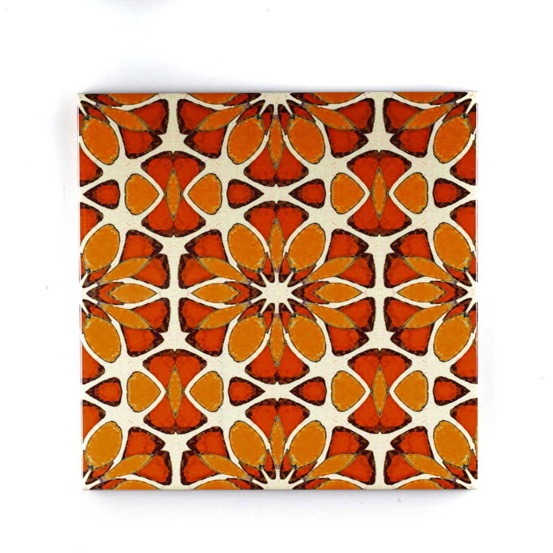 SALE - Set of 9 x 20cm Tiles - Mixed Blue/Orange - Patchwork Design