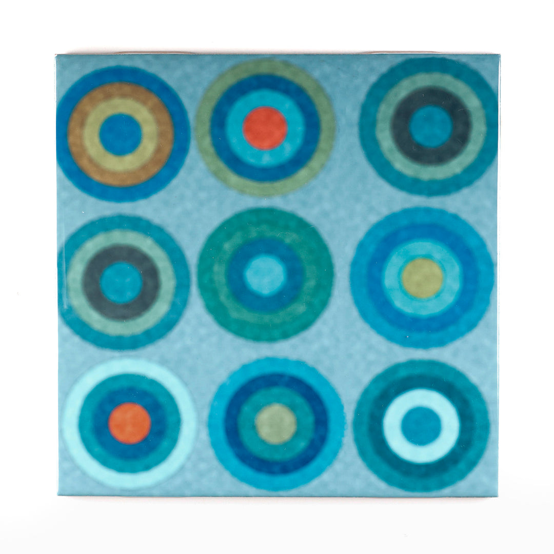 SALE - Set of 9 x 20cm Tiles - Mixed Blue/Orange - Patchwork Design