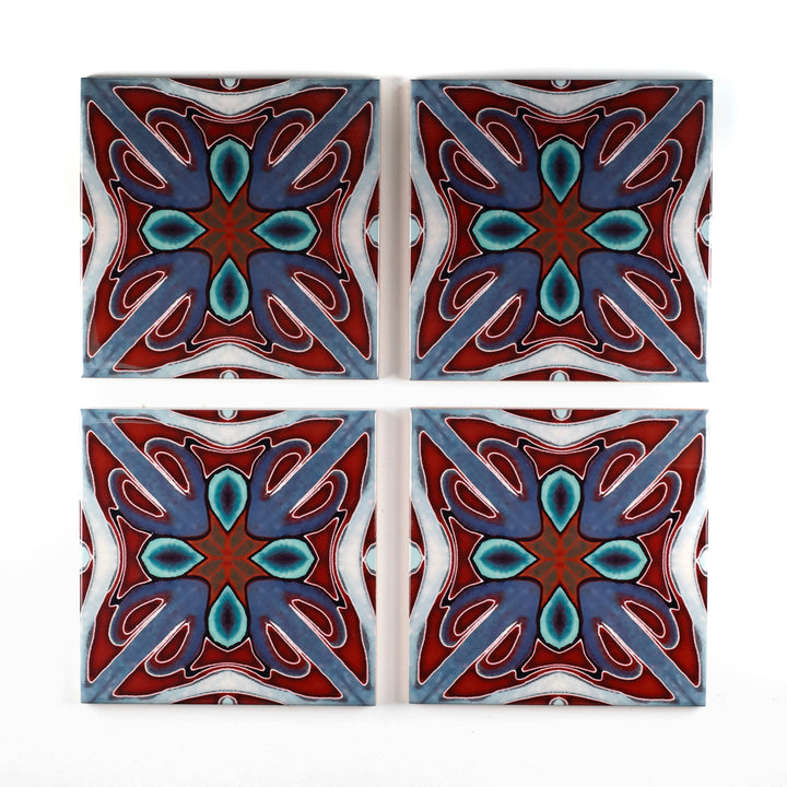 SALE - SET OF 4x 15cm tiles - Victorian Red - Twining design
