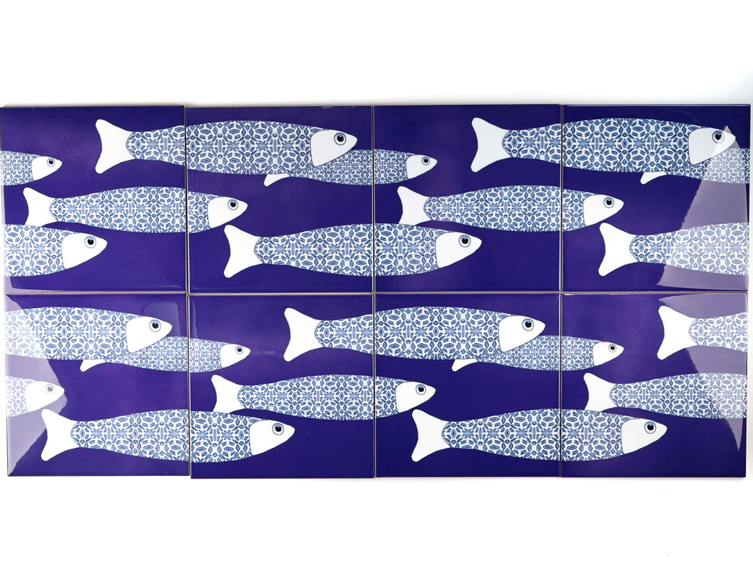 SALE SECONDS - 8x Navy Blue Ocean Shoal Border tiles (15.2cm)