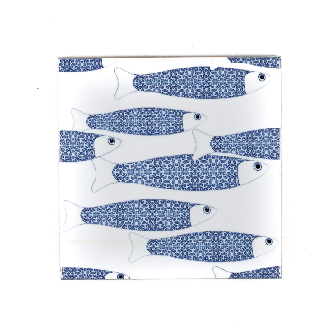 SALE SECOND SET of 3 x 10.8cm Ocean Shoal on white tiles