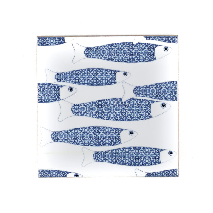 SALE SECOND SET of 3 x 10.8cm Ocean Shoal on white tiles