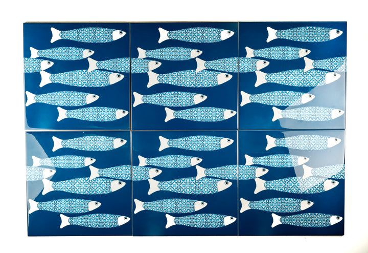 SALE SECOND SET - 6 x 20cm - Teal Ocean Shoal border tiles