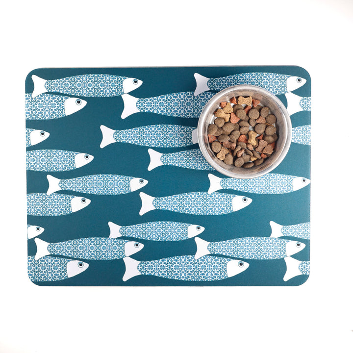 SALE - Teal/Dark Green Ocean Shoal Large Pet Food Mat