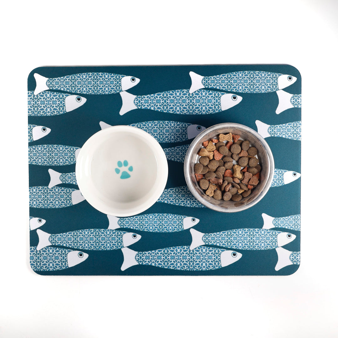 SALE - Teal/Dark Green Ocean Shoal Large Pet Food Mat
