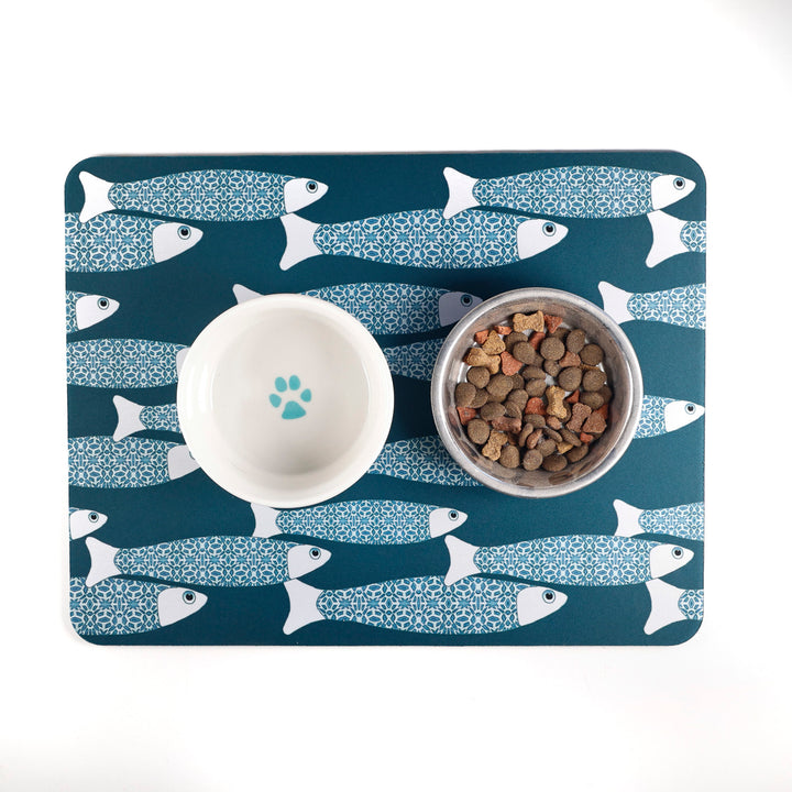 SALE - Teal/Dark Green Ocean Shoal Large Pet Food Mat