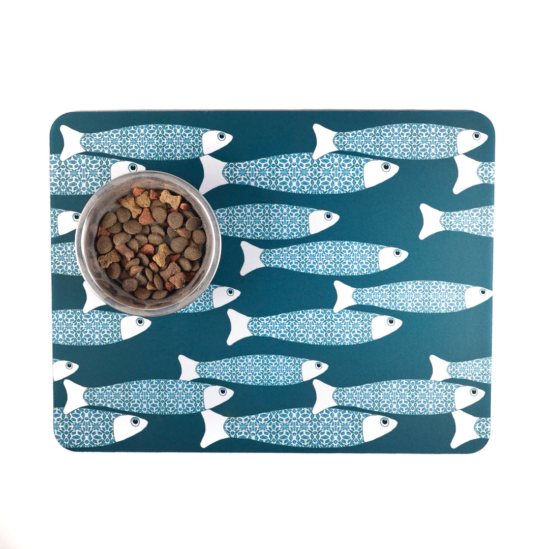 SALE - Teal/Dark Green Ocean Shoal Large Pet Food Mat