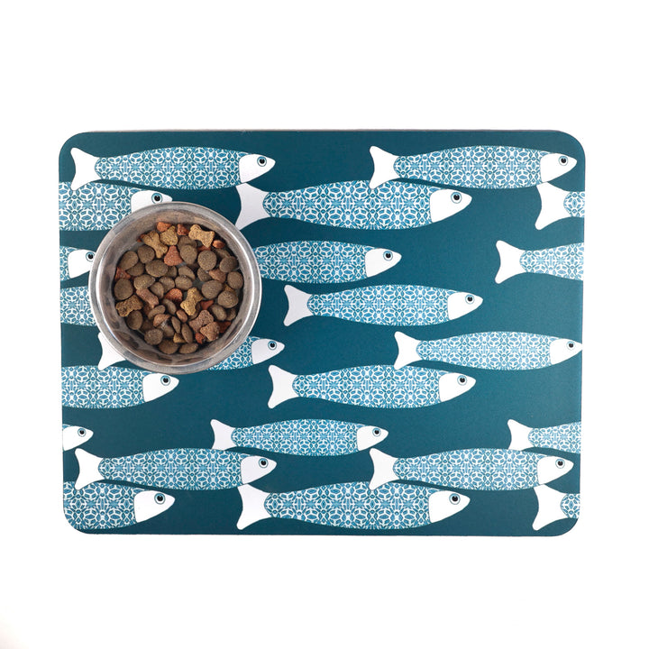 SALE - Teal/Dark Green Ocean Shoal Large Pet Food Mat