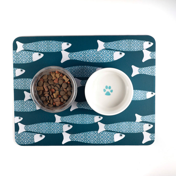 SALE - Teal/Dark Green Ocean Shoal Large Pet Food Mat