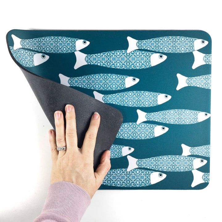 SALE - Teal/Dark Green Ocean Shoal Large Pet Food Mat