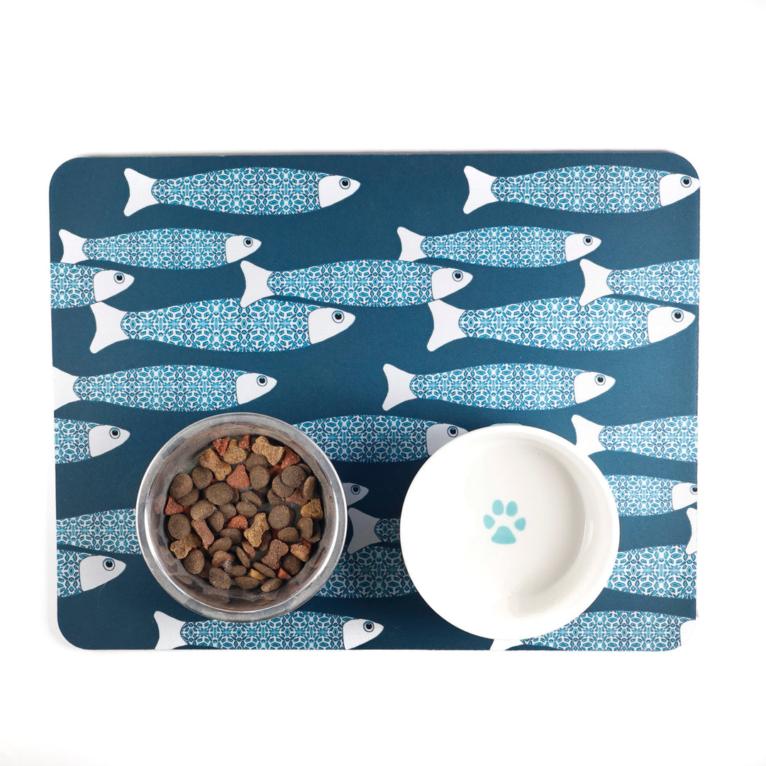 SALE - Teal Ocean Shoal Large Pet Food Mat