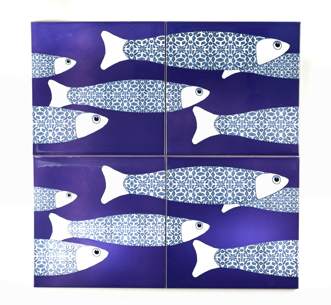 SALE SECONDS - 8x Navy Blue Ocean Shoal Border tiles (15.2cm)