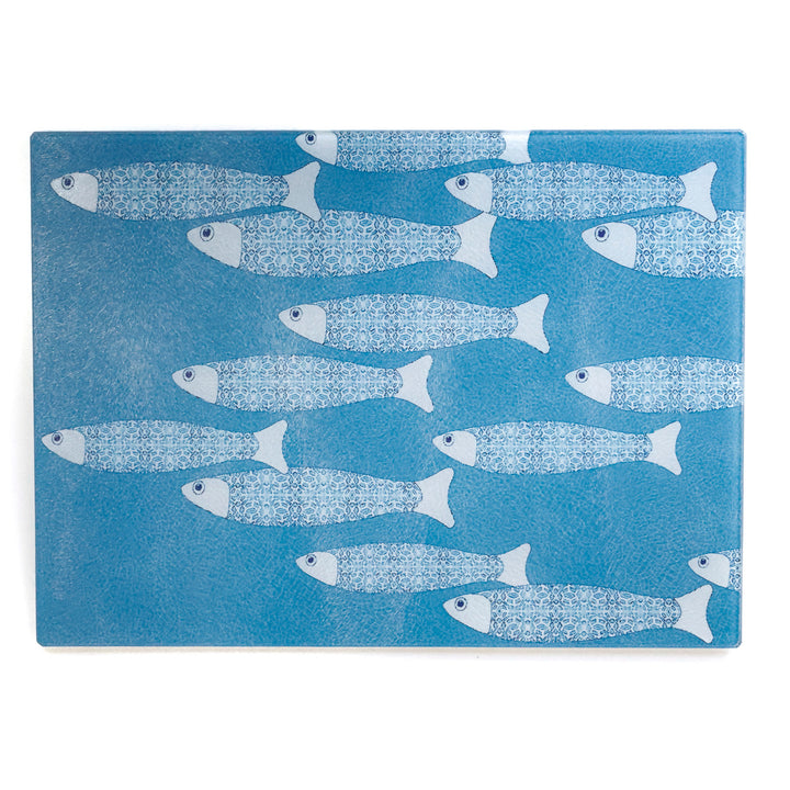 SALE - Large Rectangular Sky Blue Ocean Shoal - Chopping Board (textured)