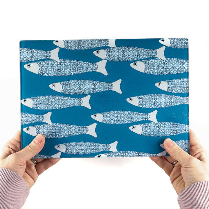 SALE - Sky Blue Ocean Shoal - Small rectangular Worktop Saver (textured)