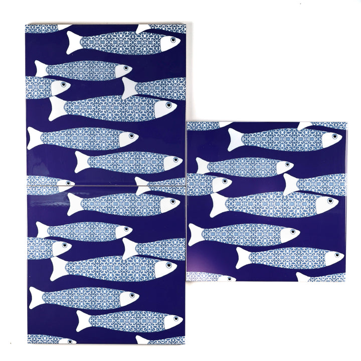 SALE SECONDS SET of 3 x 20cm Navy blue Ocean Shoal tiles