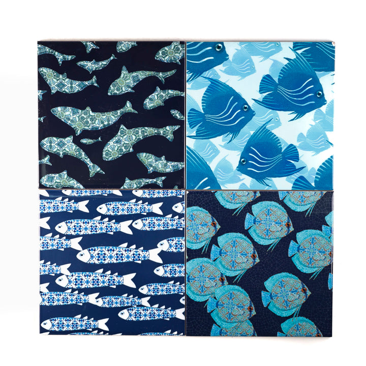 SALE SECONDS : Set of 4 x 15.2cm Mixed Design fish tiles