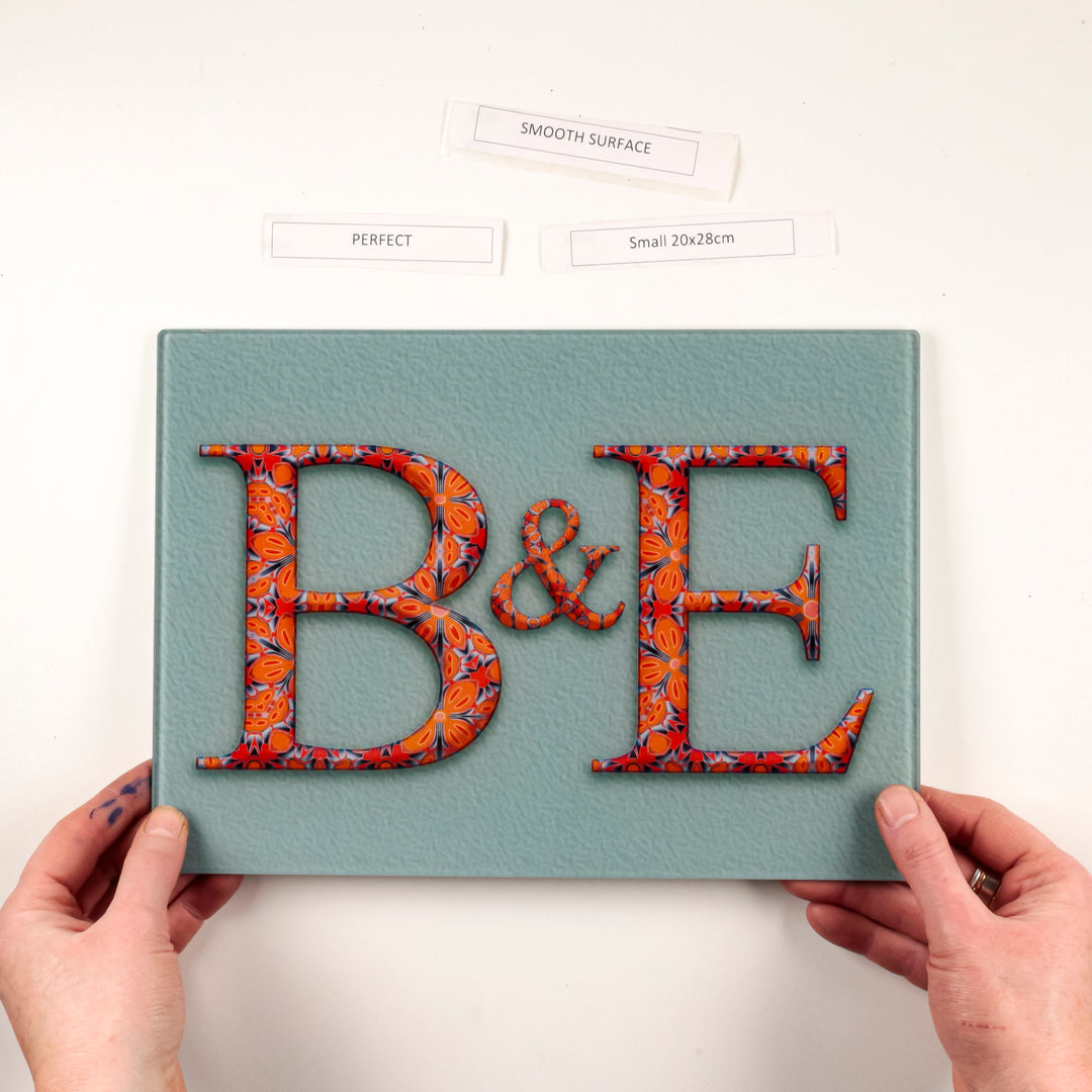 SALE - Personalised Worktop Protector with B and E initials (20 x 28cm)