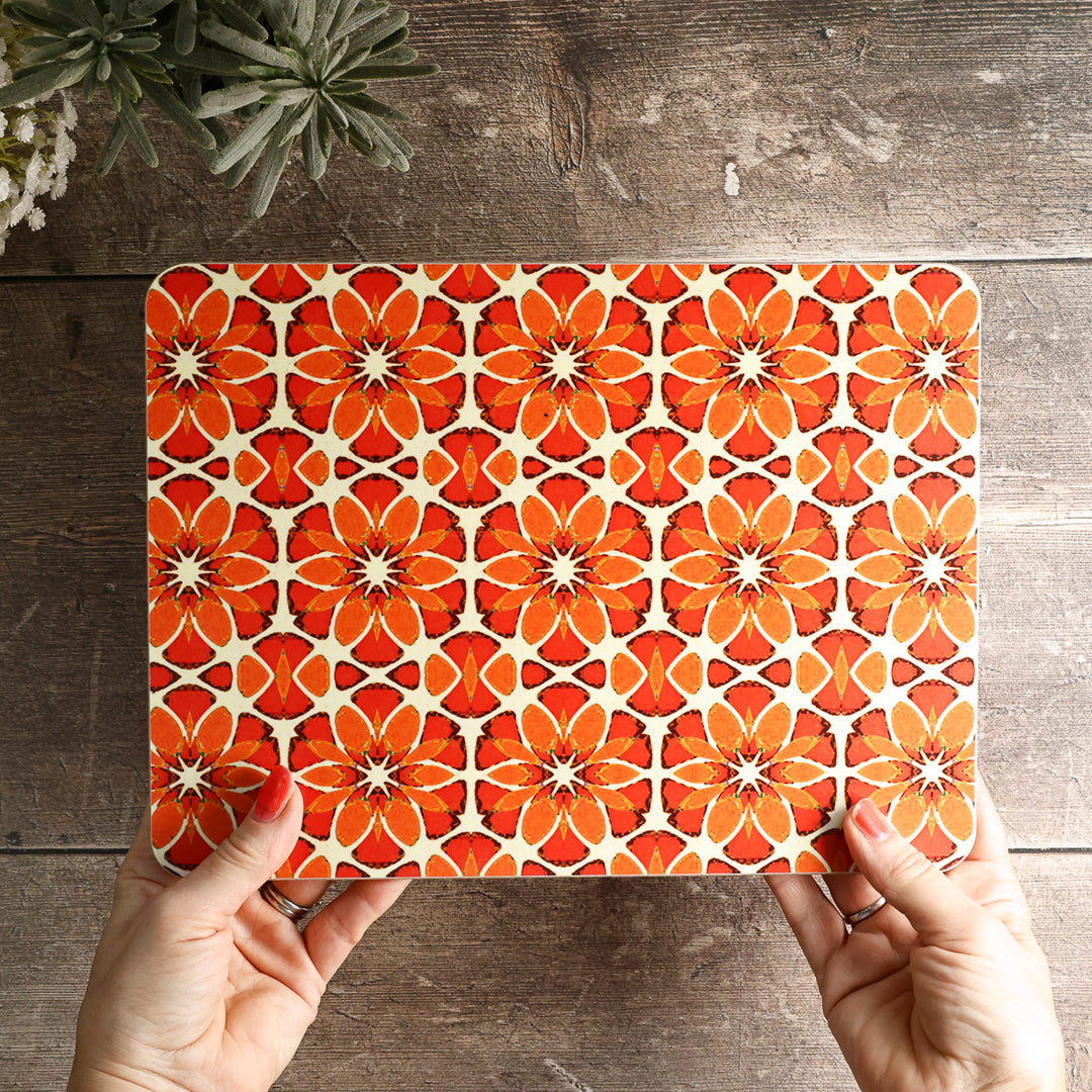 Platzset "Marokkanische Blume" - Orange Aprikose Creme