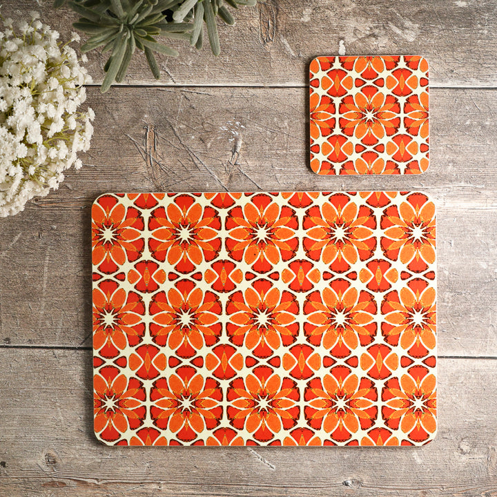 Platzset "Marokkanische Blume" - Orange Aprikose Creme