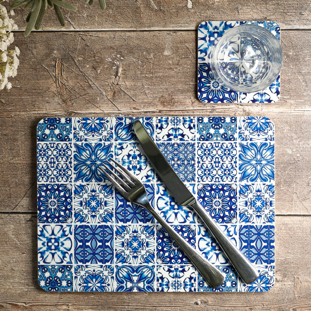 Set de table Inséparables - Bleu et blanc
