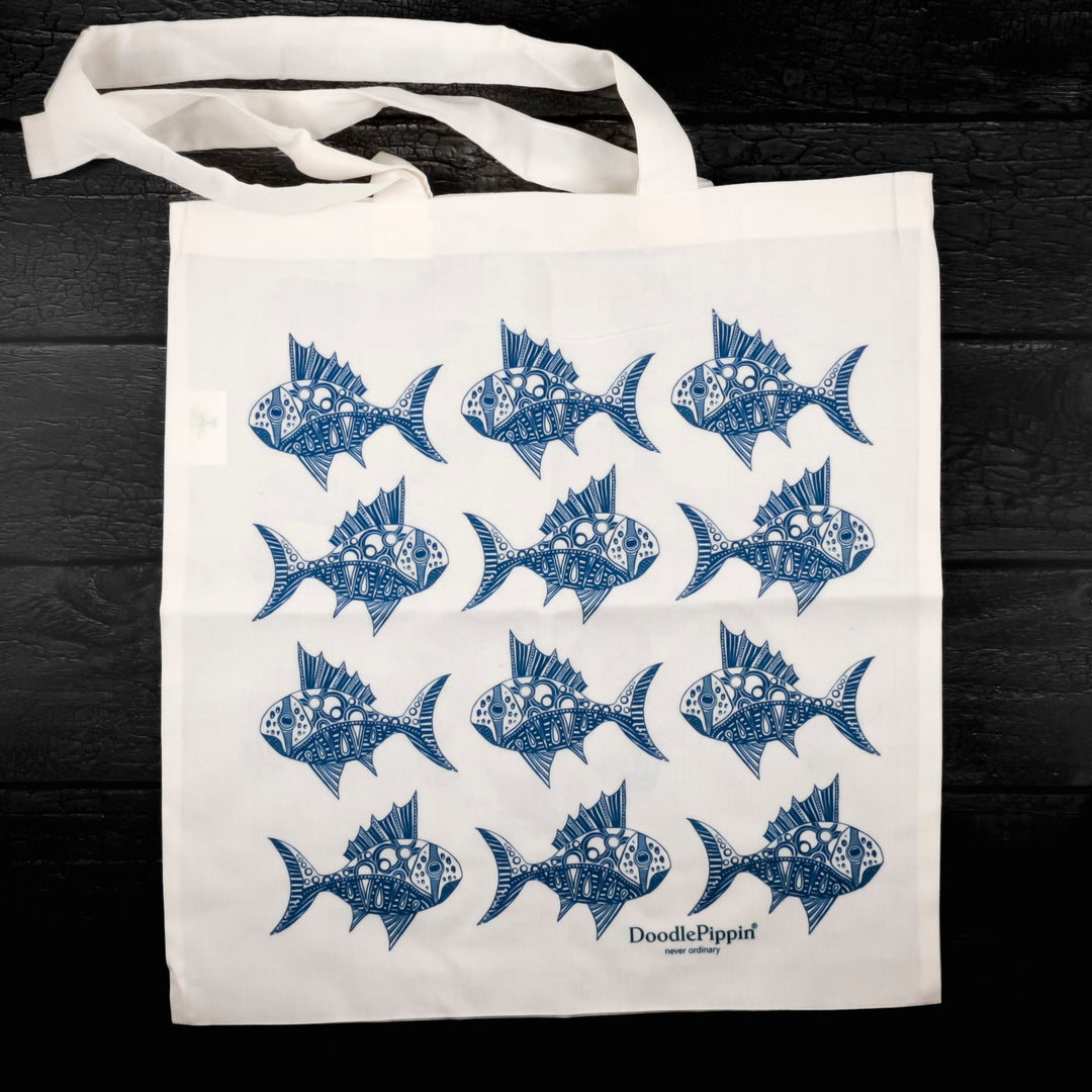 SALE Ink Blue Spiky Fish Shopping Bag - Lightweight foldaway tote