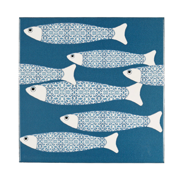 Ocean School tile - Teal - BORDER -  FIRED INK Version