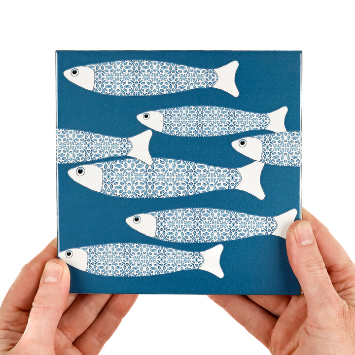 Ocean School tile - Teal - BORDER -  FIRED INK Version