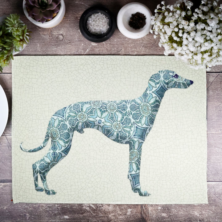 Greyhound Lurcher Placemat - Fabric - Pomegranate Blue Green