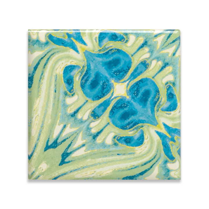 Blaugrüne Fliesen „Vintage Bouquet“ – Version GEBRANNTE TINTE