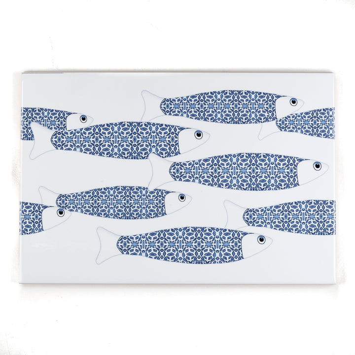 SALE Set of 13x Ocean Shoal - White &amp; Blue Border version - Large Rectangular Tile - 30x20cm (12x8 inches)