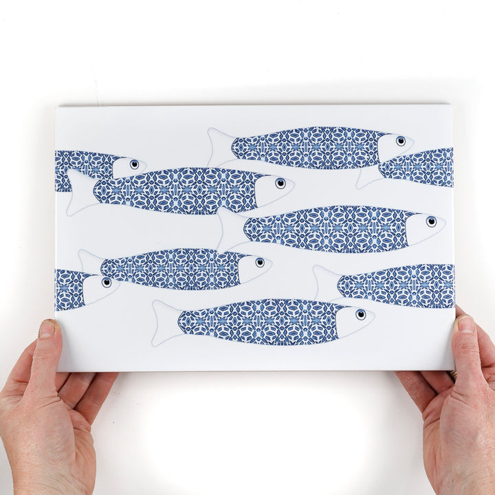 SALE Set of 13x Ocean Shoal - White &amp; Blue Border version - Large Rectangular Tile - 30x20cm (12x8 inches)