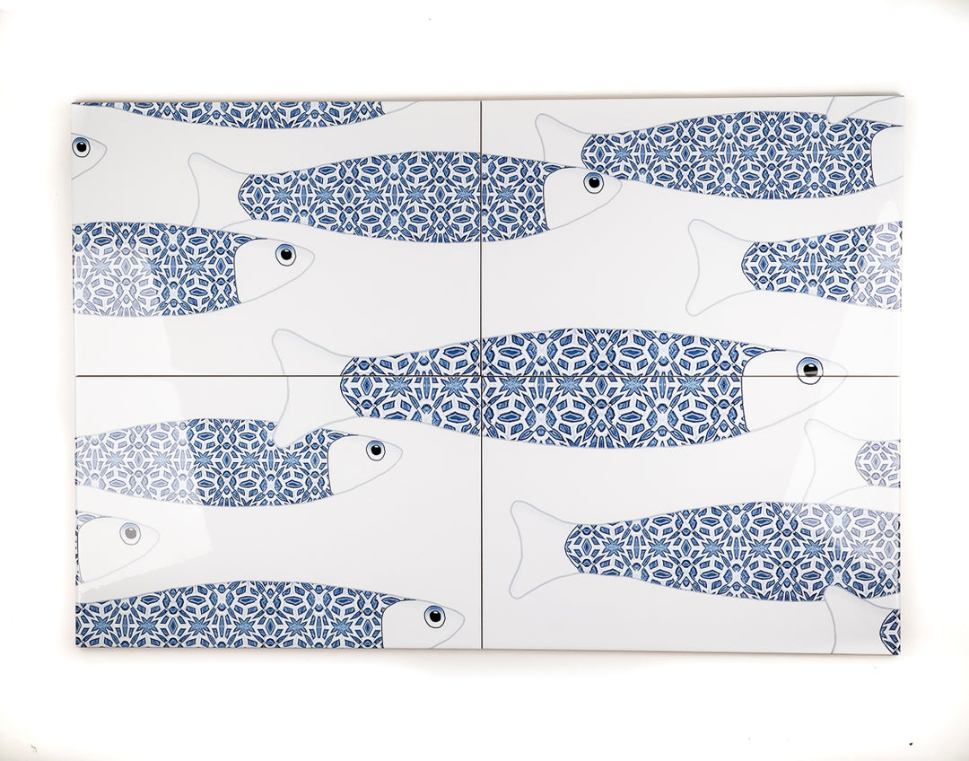 Ocean Shoal - White &amp; Blue Border version - Large SCALE - Rectangular Tile - 30x20cm (12x8 inches)