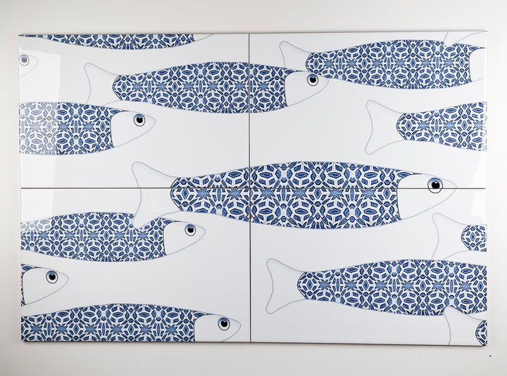 Ocean Shoal - White &amp; Blue Border version - Large SCALE - Rectangular Tile - 30x20cm (12x8 inches)