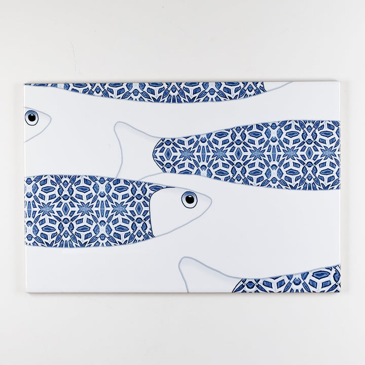 Ocean Shoal - White &amp; Blue Border version - Large SCALE - Rectangular Tile - 30x20cm (12x8 inches)