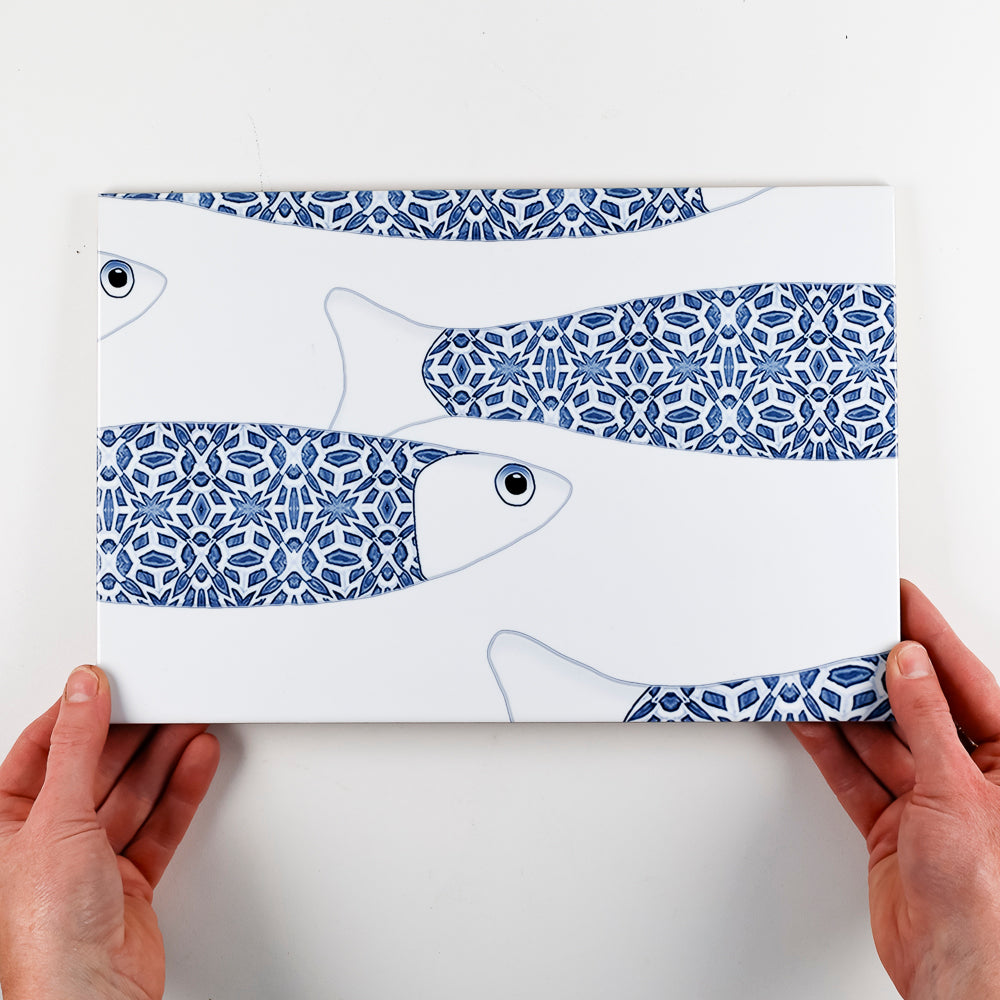 Ocean Shoal - White &amp; Blue Border version - Large SCALE - Rectangular Tile - 30x20cm (12x8 inches)