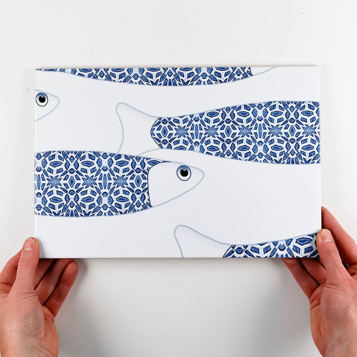 Ocean Shoal - White &amp; Blue Border version - Large SCALE - Rectangular Tile - 30x20cm (12x8 inches)