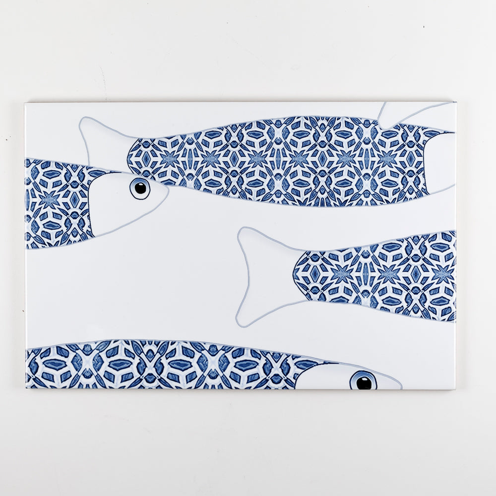 Ocean Shoal - White &amp; Blue Border version - Large SCALE - Rectangular Tile - 30x20cm (12x8 inches)