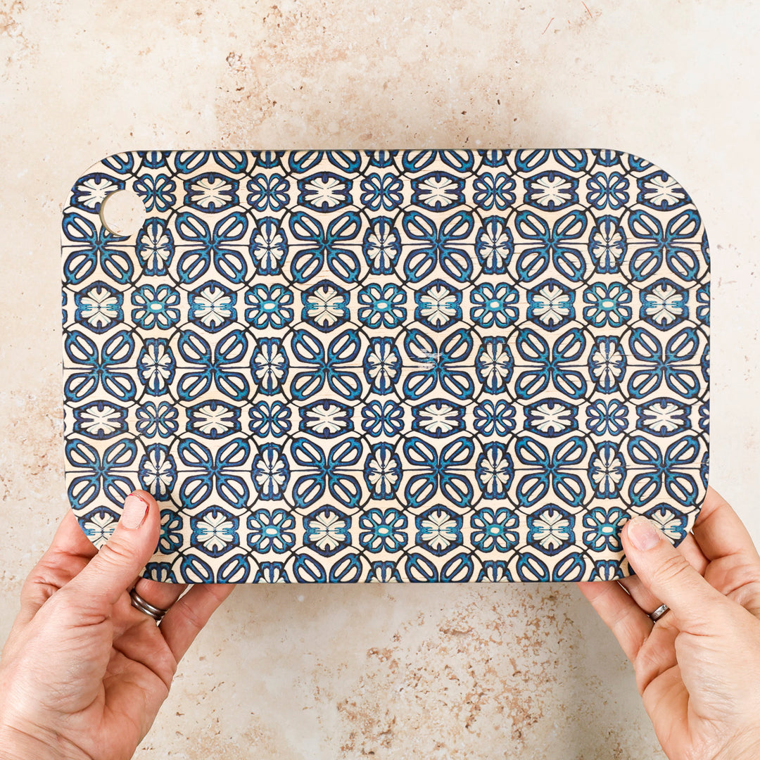 Blue Turkish Flower Wooden Chopping Board