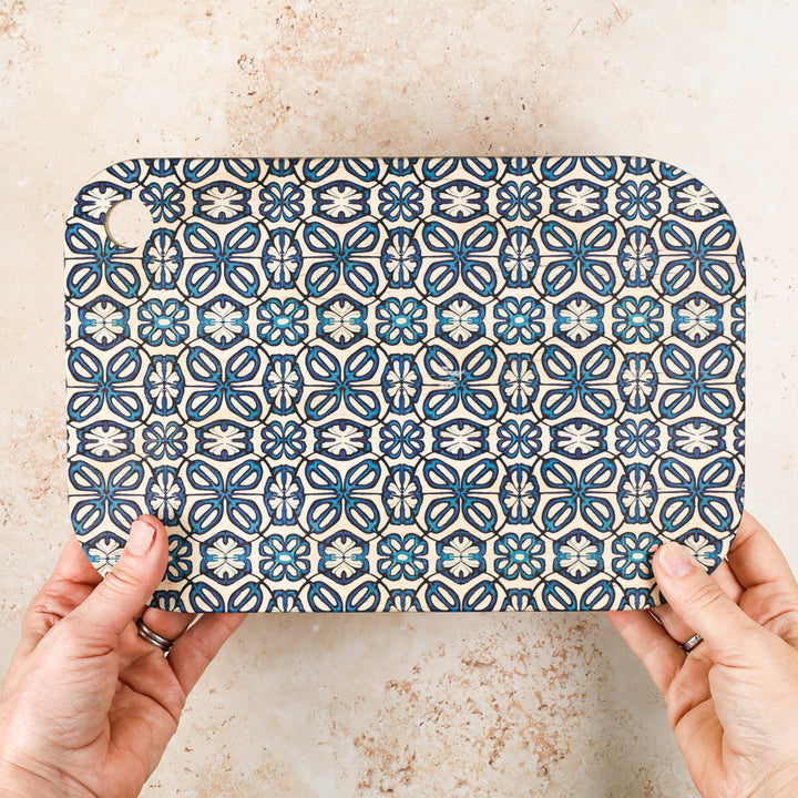 Blue Turkish Flower Wooden Chopping Board