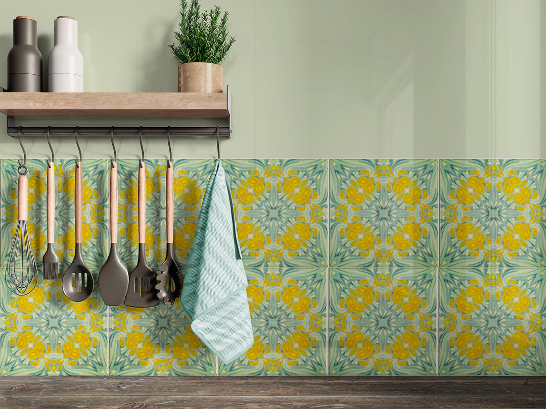 Vintage Bouquet Tiles - Yellow Green