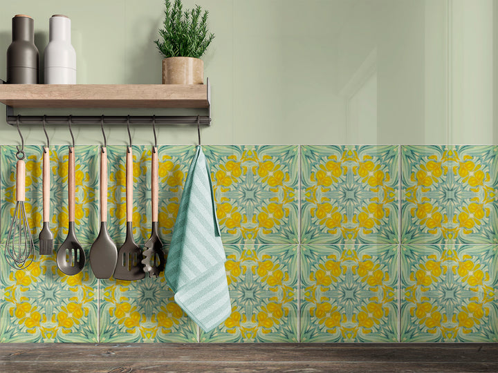 Vintage Bouquet Tiles - Yellow Green