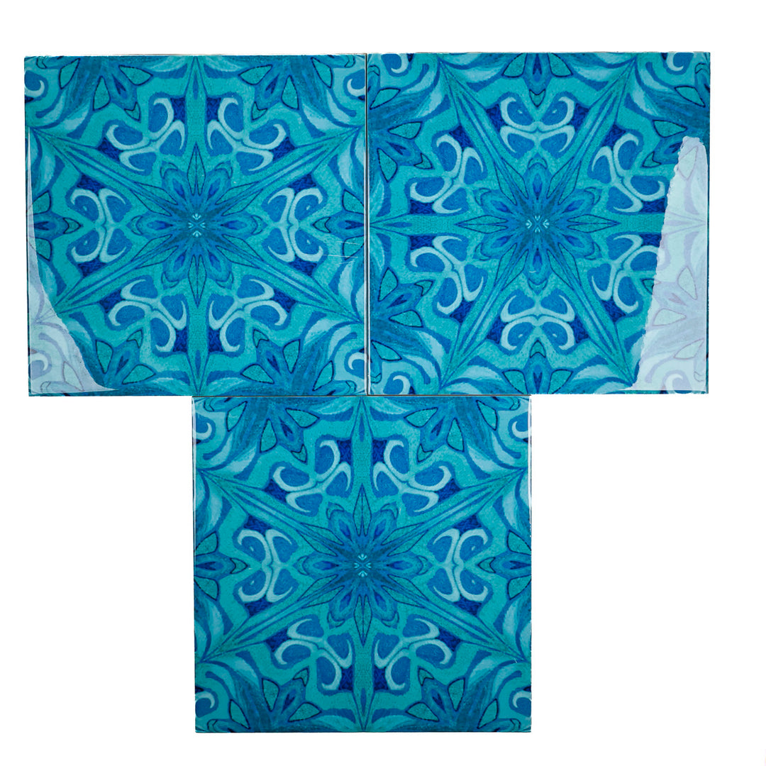 FEHLERHAFTE WARE - Satz mit 3 Agapanthus-Fliesen (15,2 cm)