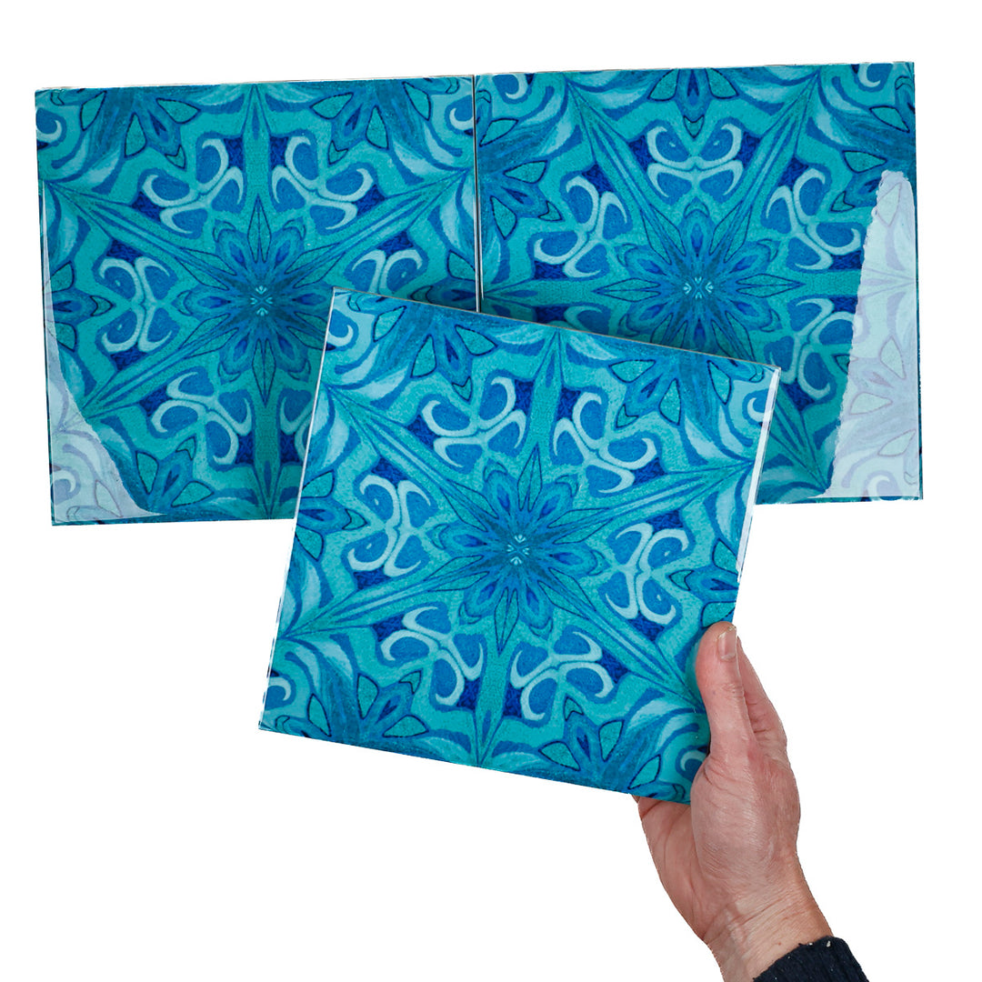 FEHLERHAFTE WARE - Satz mit 3 Agapanthus-Fliesen (15,2 cm)