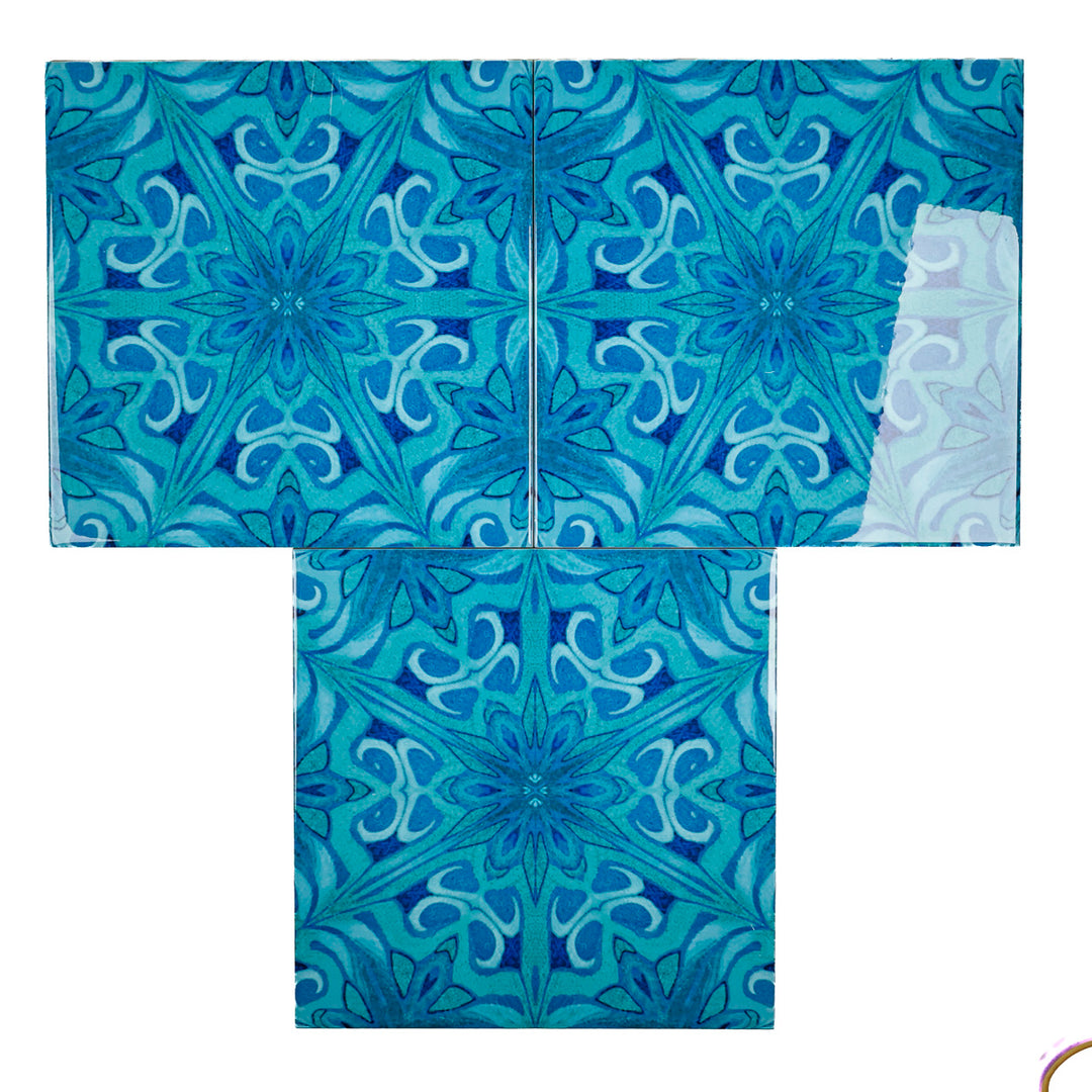 FEHLERHAFTE WARE - Satz mit 3 Agapanthus-Fliesen (15,2 cm)