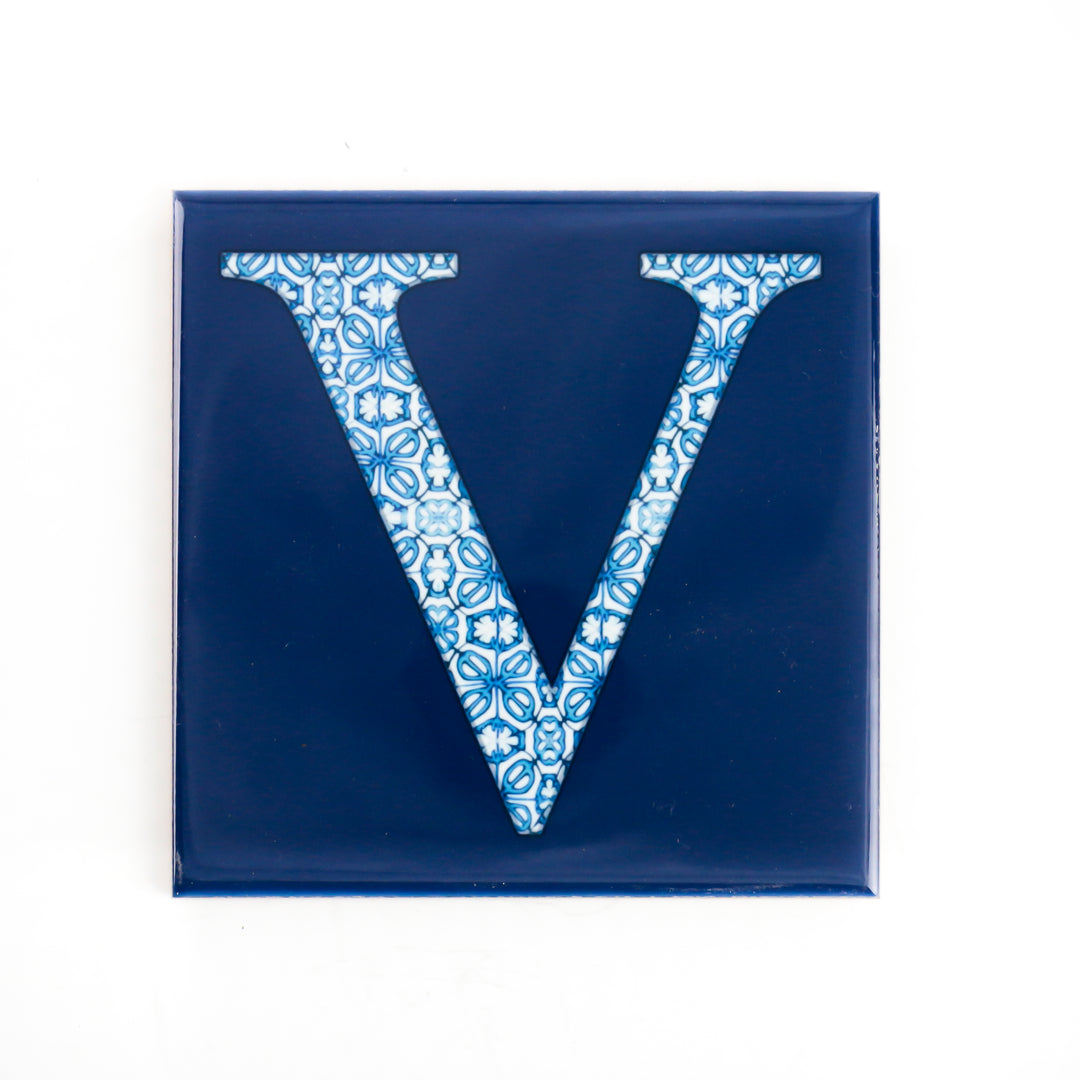 SALE -  Single Ceramic Alphabet Tile -  Letter "V" (10.8cm)